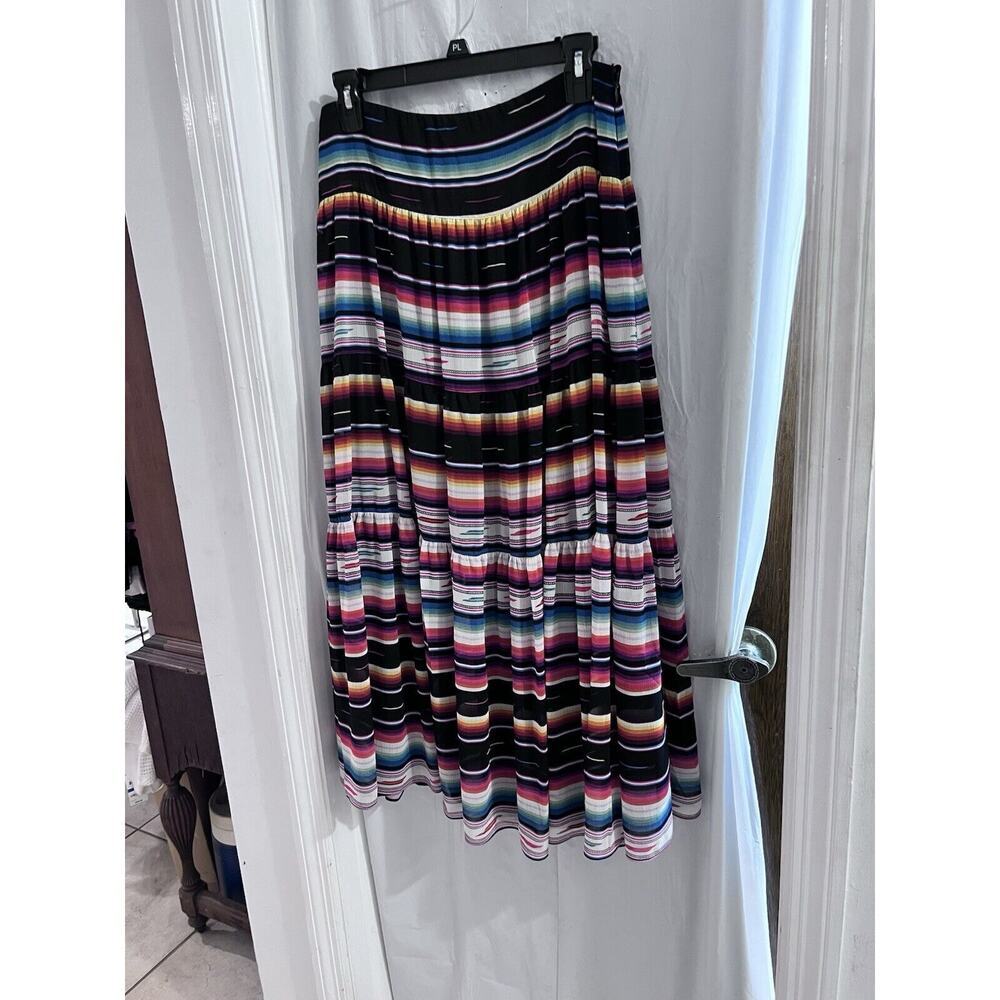 Lauren Ralph Lauren Crinkle Georgette Tiered Striped Boho Peasant Skirt Sz 4 - Picture 2 of 8